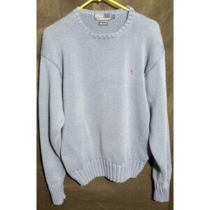 Polo Ralph Lauren Sweater Mens L Light Blue 100% Cotton Crew Neck Vintage Red